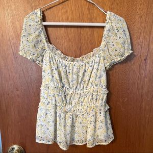 Ruffle flower print blouse